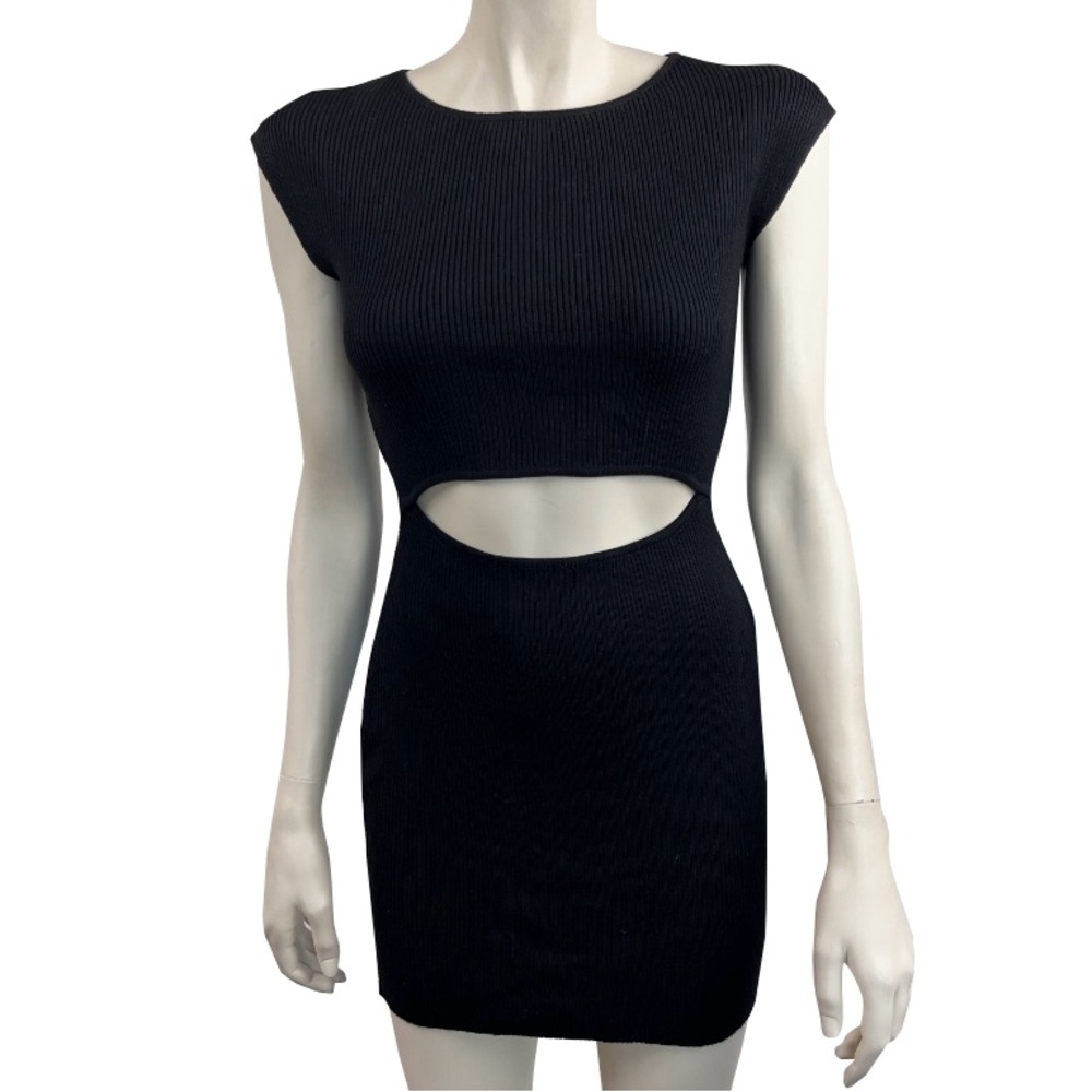 House of Harlow Black Ribbed Cut‎ Out Dress
